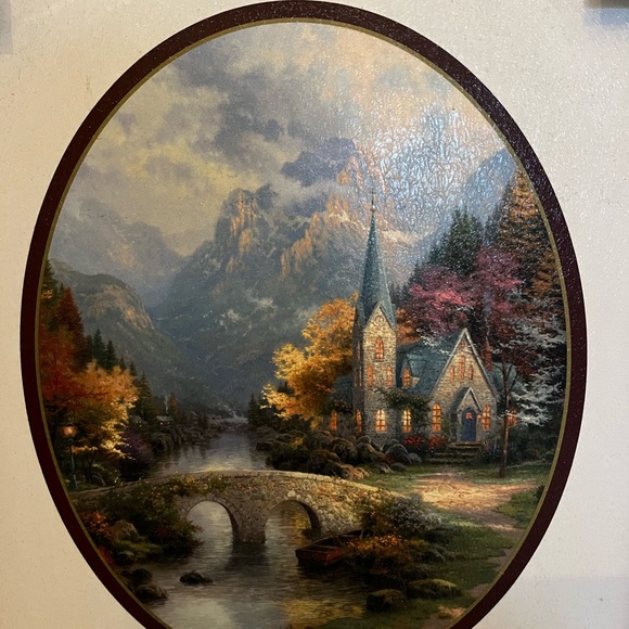 Thomas Kinkade Spanish accent print with church, bridge and mountain - Picture 2 of 5